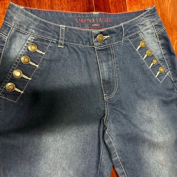 Sabrina Lauren Women's Denim Ankle Leggings Metal Buttons Pockets EUC Size S - Picture 7 of 12